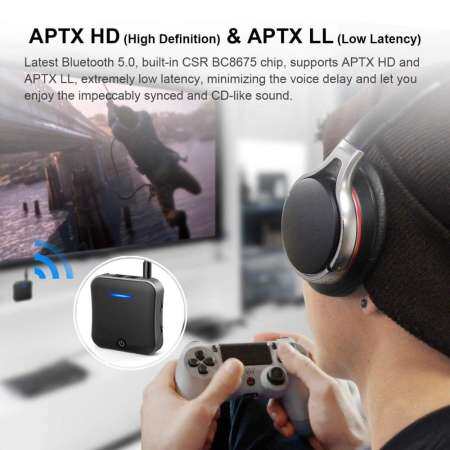 RD Bluetooth 5.0 ตัวรับเครื่องส่งสัญญาณเสียง CSR8675 AptX HD อะแดปเตอร์ออปติคอล Toslink/3.5 มม. AUX/SPDIF สำหรับรถหูฟังทีวี