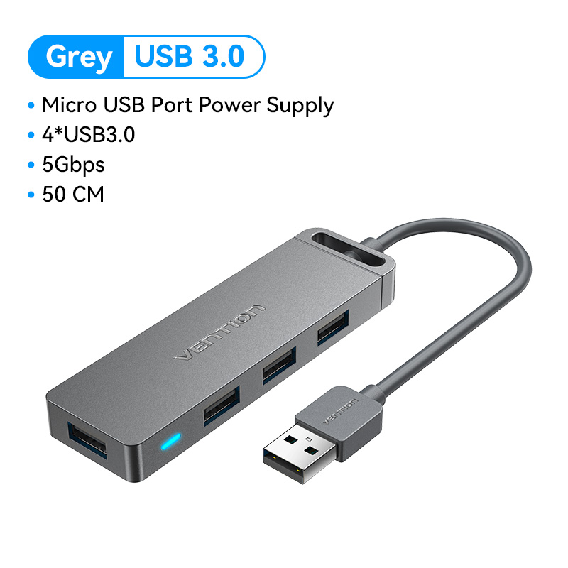 Vention USB Hub 3.0 4 Cổng - Bộ Chia Cổng USB Tốc Độ Cao 5Gbps - Hỗ Trợ Ổ Cứng 8TB, Tương Thích Windows/Mac - Thiết Kế Nhỏ Gọn, Cắm Là Chạy - Hàng Chính Hãng