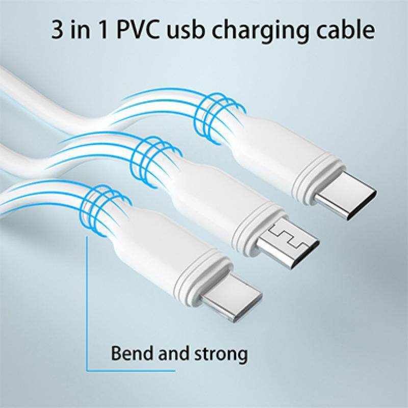 Trắng cáp PVC 3 trong 1 cáp sạc USB phổ đa chức năng 3 trong 1 cáp USB sạc nhanh