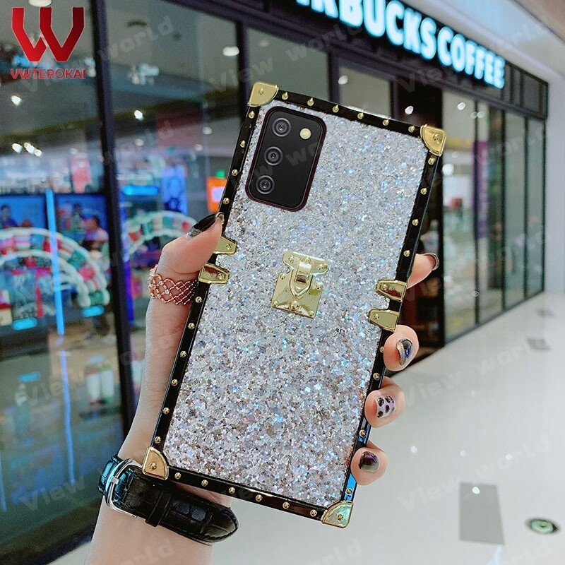 Vwterokai luxury bling glitter diamond square case cover for samsung galaxy a02s a02 a52 a52s a72 a21s a31 a51 a71 soft silicone lady lovely back cover case phone case