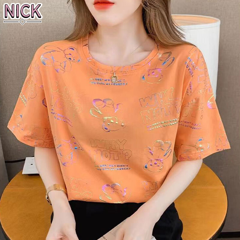 NICK T-shirt For Woemn Áo Phong Cách Hàn Quốc Áo Thun Nữ Tay Ngắn Dáng Rộng Vải Cotton