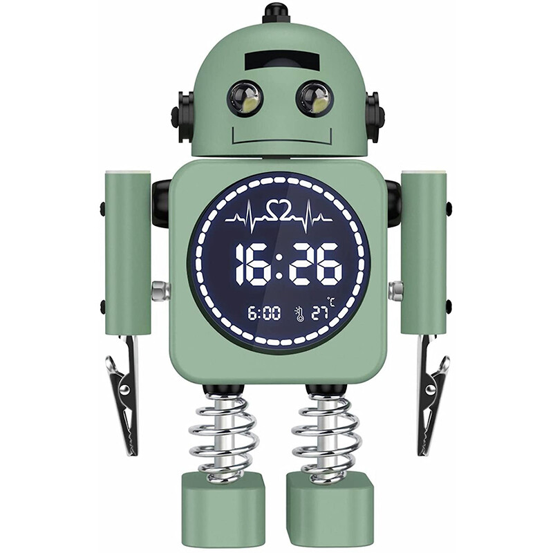 Creative robot intelligent led digital alarm clock temperature luminous display desktop clock creative metal alarm clock home bedroom decoration children's gift