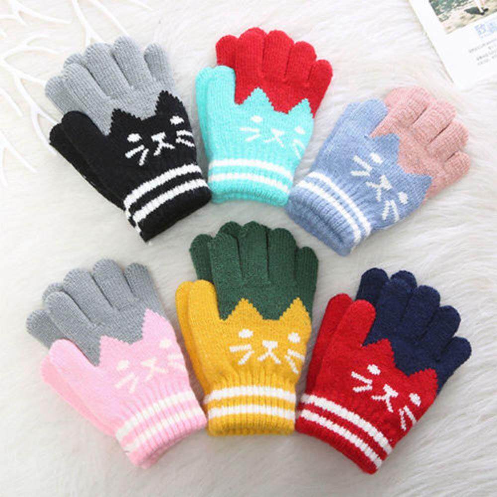 Cute Boy Girl Winter Gloves Baby Warm Knit Full Finger Heart Gloves 0-12 Months