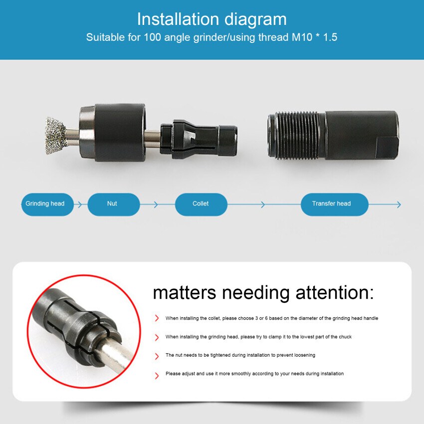 6/3mm Angle Grinder Modified Adapter To Straight Grinder Chuck For 100-Type Angle Grinder M10 Thread Grinding,Polishing,Cutting