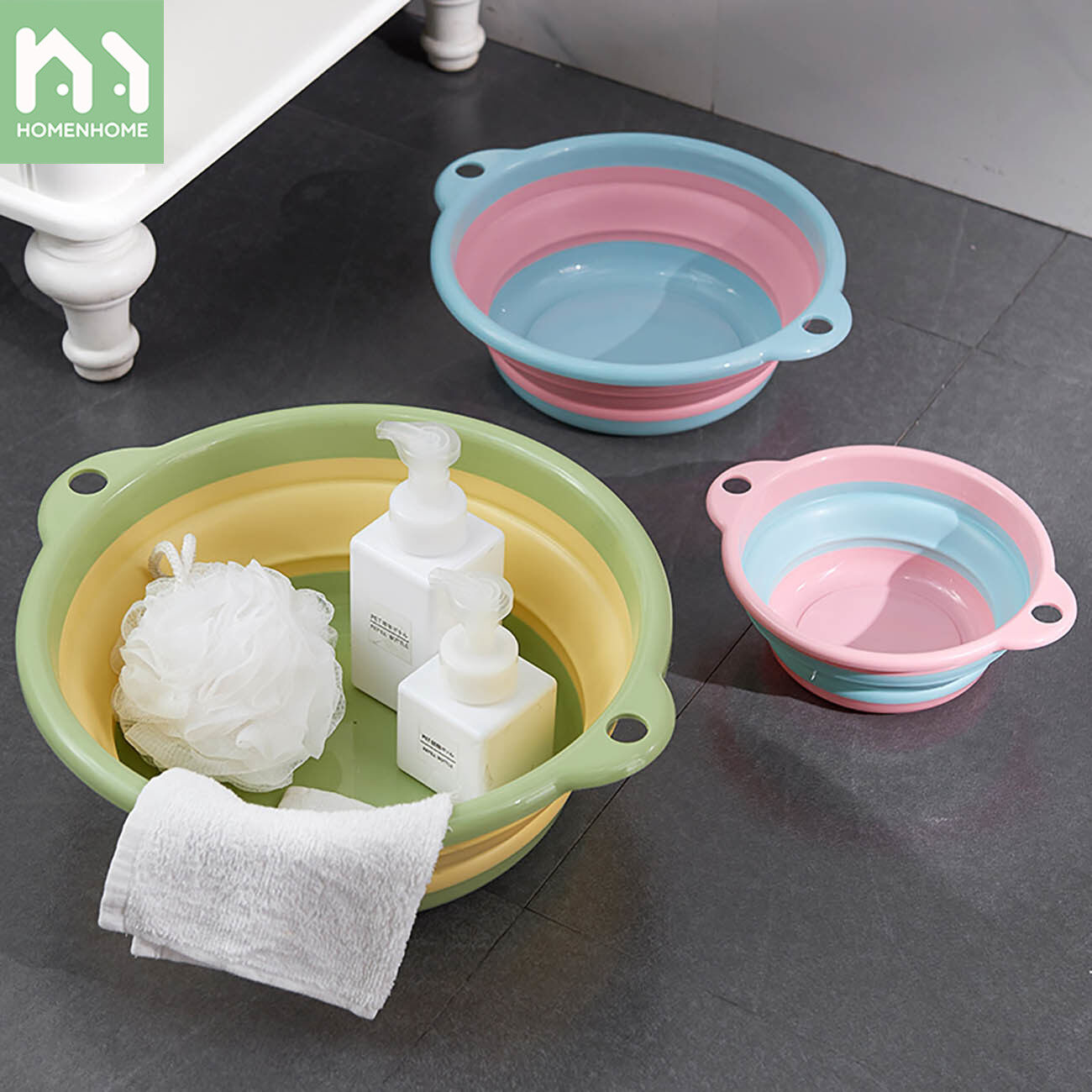 Homenhome Colorful Foldable Washbasin Household Large or Small Size Washtub Portable Travel Plastic Basin