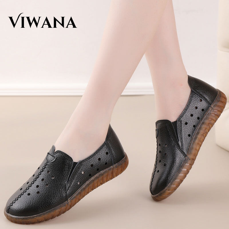VIWANA Flat Shoes For Women Korean Style Leather Boat Shoes Ladies Slip On White Casual Shoes Soft Sole Loafers For Women Flats Women Shoes