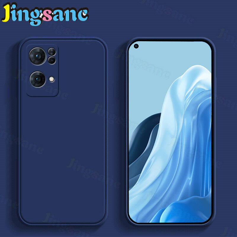 Jingsanc For OPPO Reno 7 5G/Reno 7 Pro 5G Phone Case Fashion Square Straight Edge Soft Liquid Silicone Cover Camera Protection Shockproof Back Casing Reno7 Pro 5G