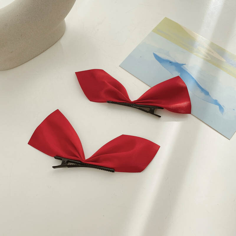 [ACC]Korean Bow Hair Clip Solid Color Simple Side Clip Clip Hair Accessories Headdress Women