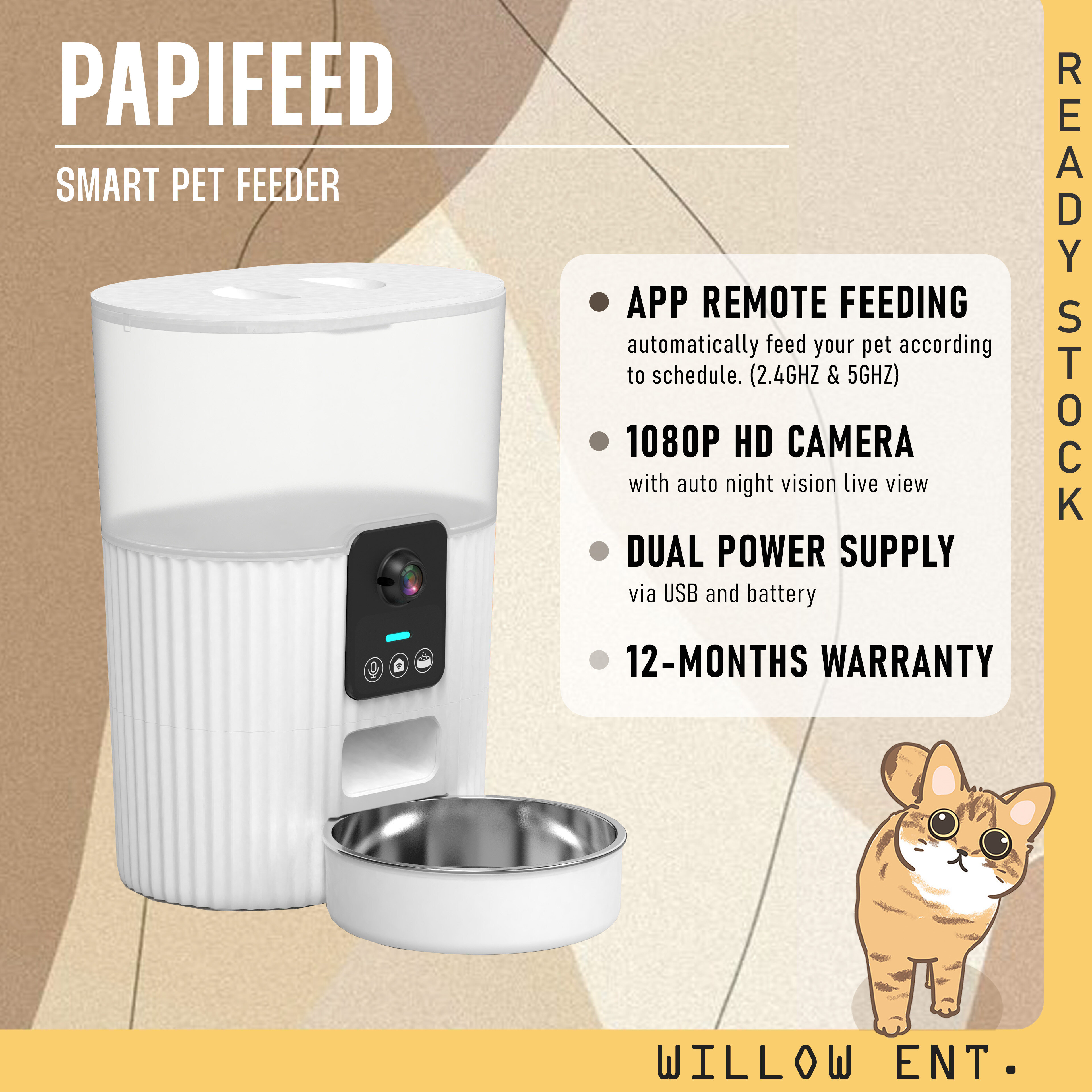 [PAPIFEED] Pet Smart Automatic Feeder 3L with Camera and Stainless