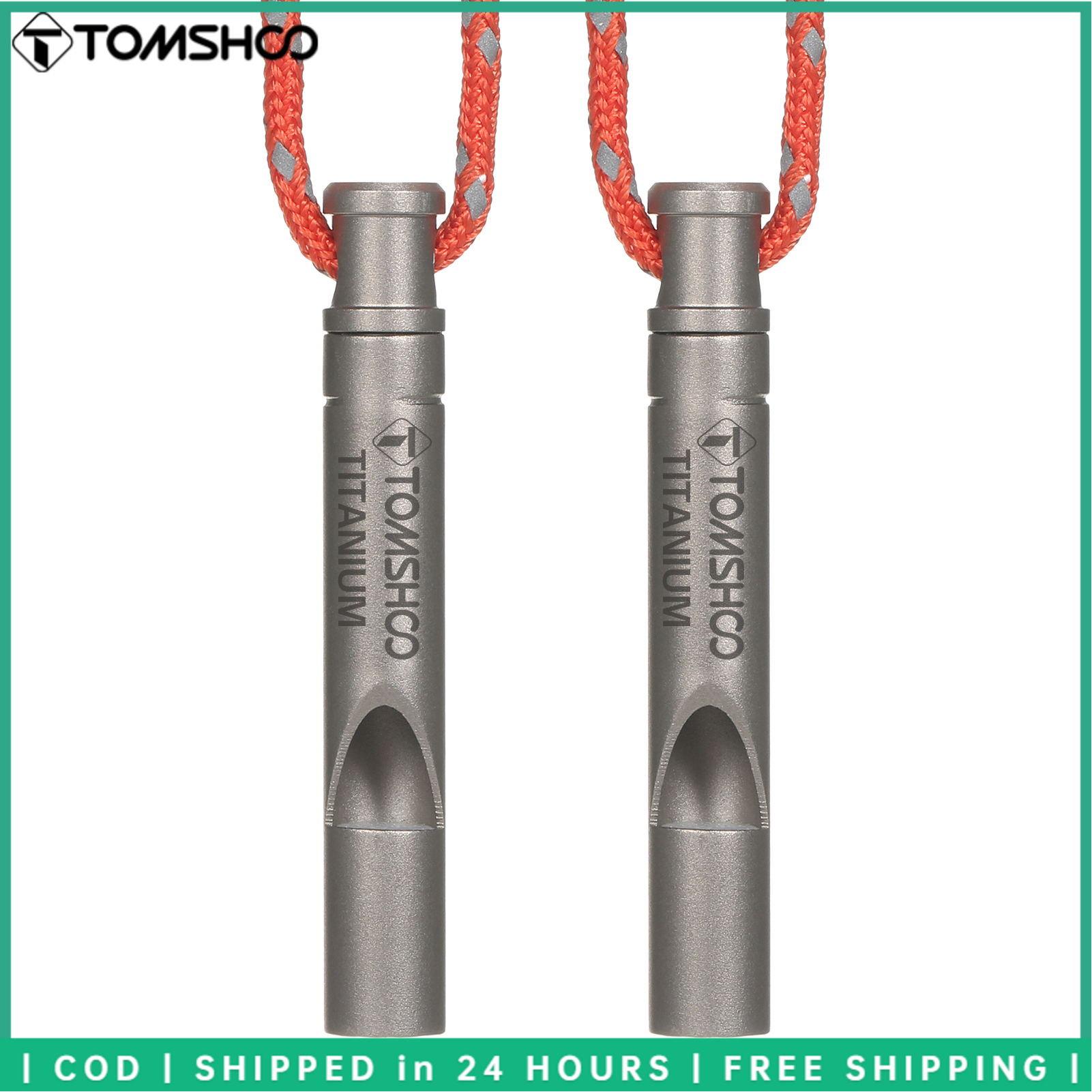 TOMSHOO 2pcs Ultralight Titanium Emergency Whistle with Cord Outdoor Survival Camping Hiking Exploring Free Shipping