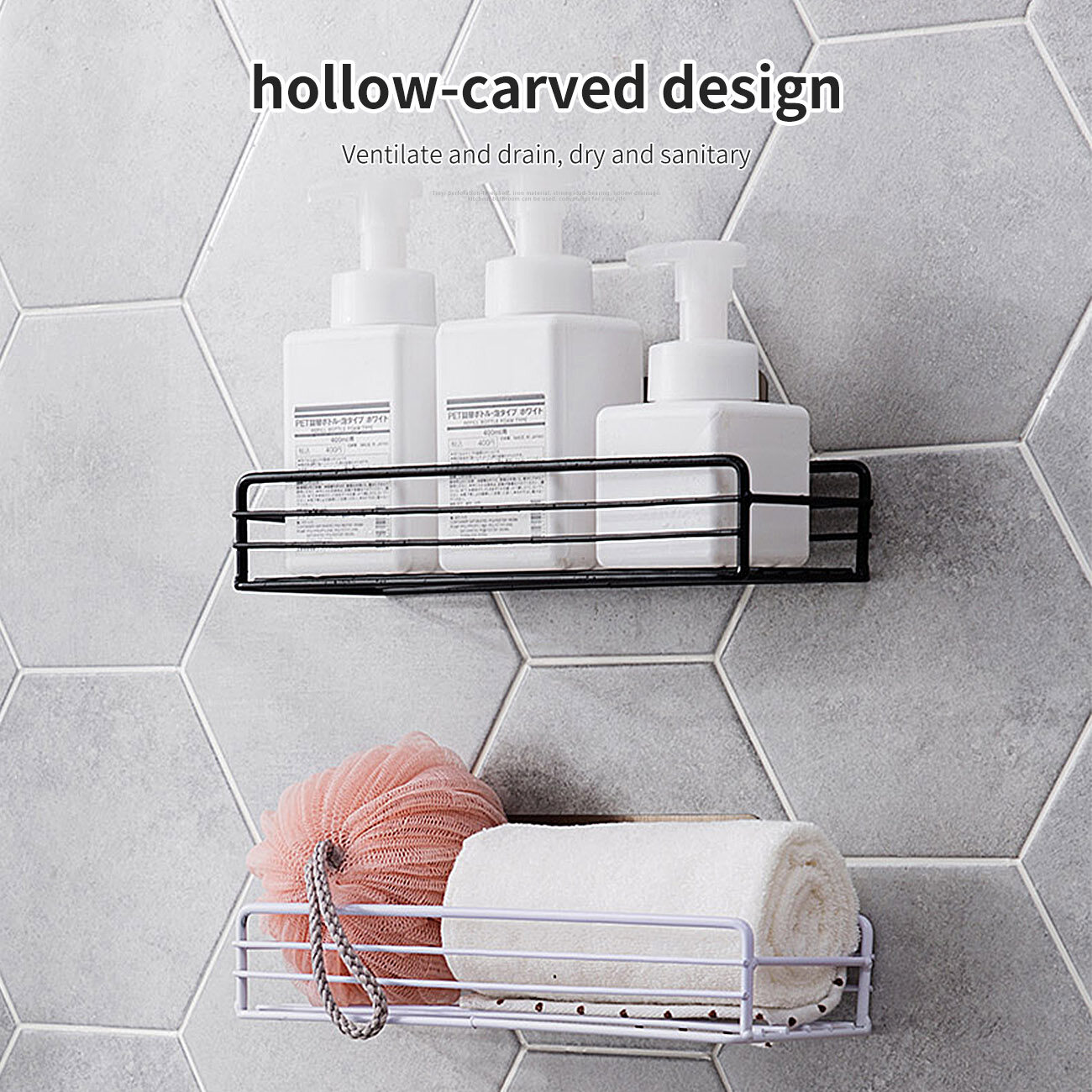 Homenhome Iron Wall Mounted Shelf Bathroom Kitchen Storage Rack Organizer