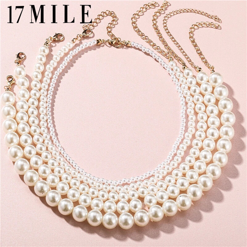 17MILE Vintage Pearl Choker Necklace For Women Fashion Summer White Pearl Coin Pendant Necklaces 2021 Trend Elegant Wedding Jewelry