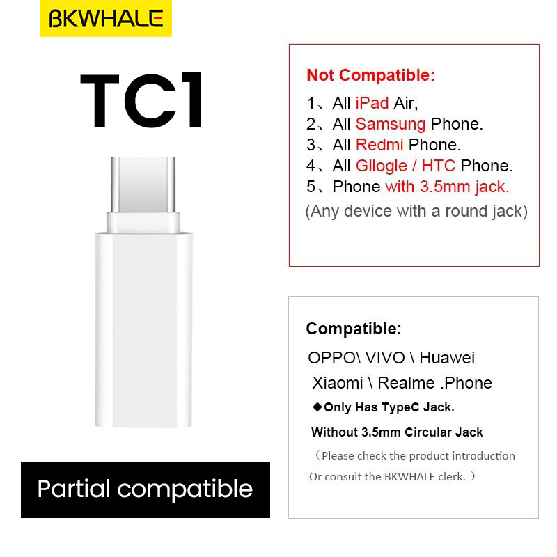 BKWHALE TC1 / T1 Loại C đến 3.5mm Jack Converter Tai nghe Audio Adapter