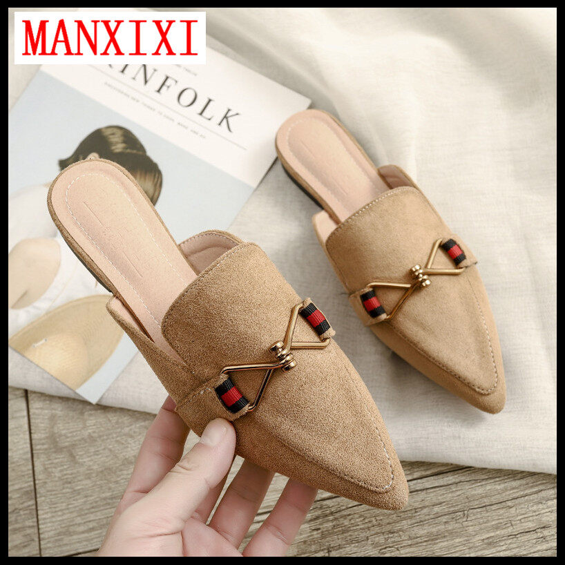 MANXIXI Brand Fashion Loafers Slippers Beautiful Suede Mules Liesure Flat Sandals For Women (Size 32-42)