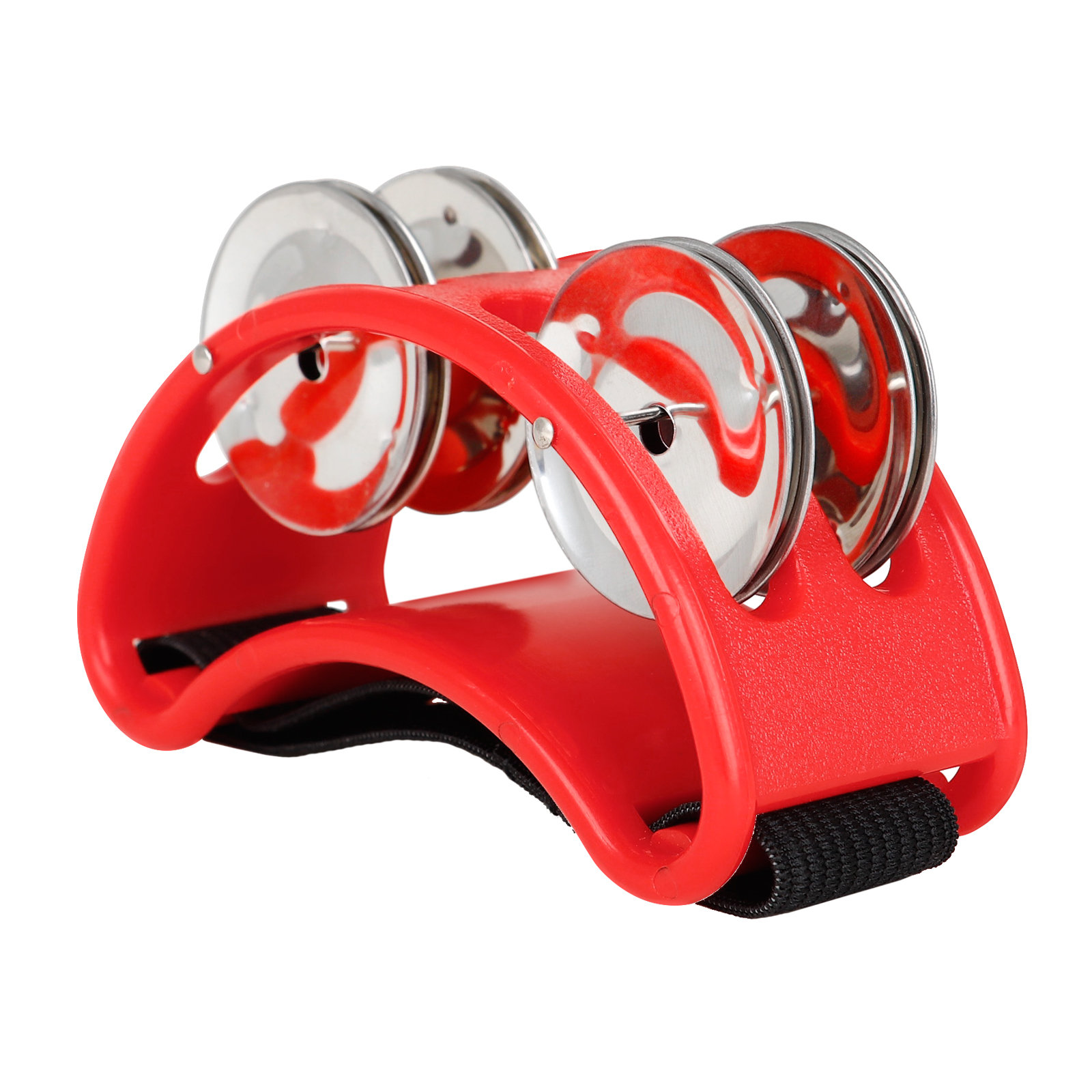 Percussion Foot Tambourine with 4 Pairs of Stainless Steel Jingles & Elastic Strap Percussion Musical Instrument for Cajon Accompaniment
