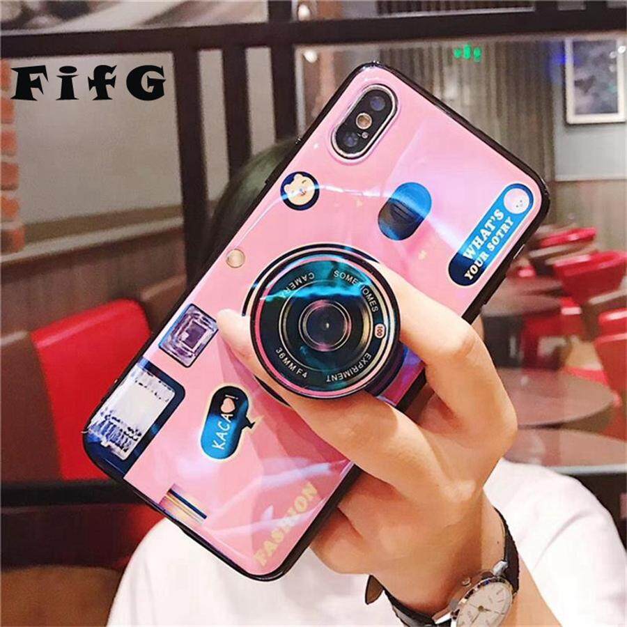 Fifg untuk Vivo Y91C Lembut Case 3D Kamera Pola Halus TPU Penutup Belakang dengan Stand Pemegang
