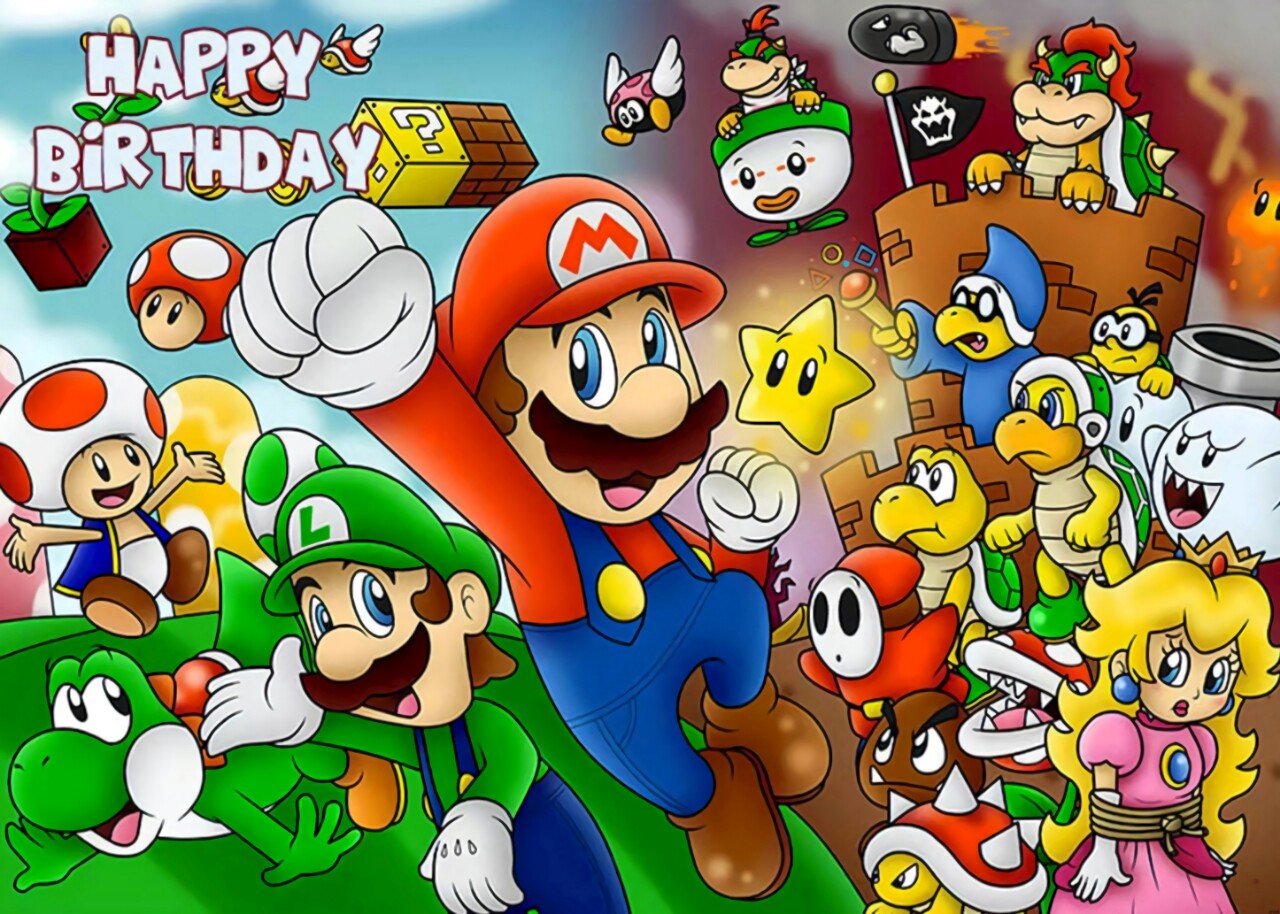 Super Mario Bros Cartoon Theme Mario Luigi Yoshi Toad Anime Figures Party Decoration Background Cloth Toys Kids Birthday Gifts