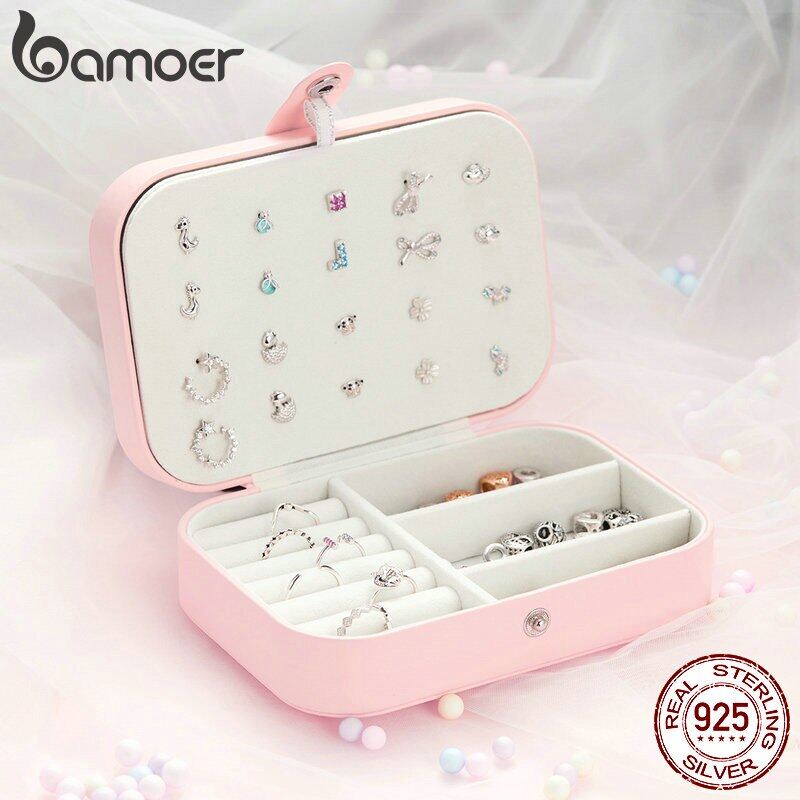 BAMOER Hộp Đựng Trang Sức Bằng Da PU Đa Năng Màu Hồng Hộp Đựng Hộp Trưng Bày Nhẫn Hộp Đựng Cho Nữ Chỉ Có Lồng BZ0065