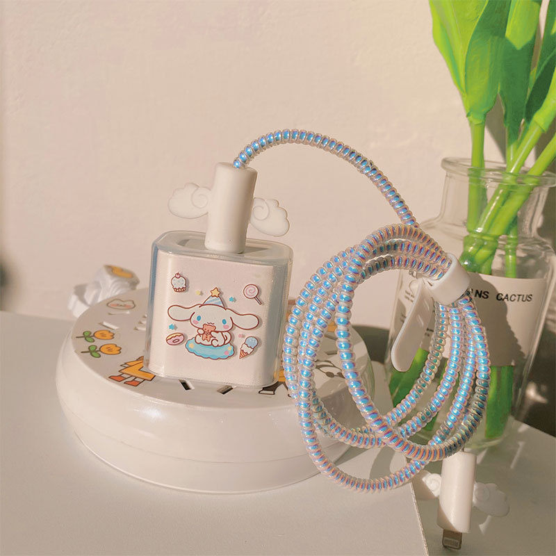 【Charging Đầu Bảo Vệ Bìa + Cáp Cover】 2 Cái/bộ Cáp Trong Suốt Phụ Kiện 18W 20 W USB Sạc Cắm Bảo Vệ Cáp Xoắn Ốc USB Cáp Dòng Thiết Lập Bảo Vệ