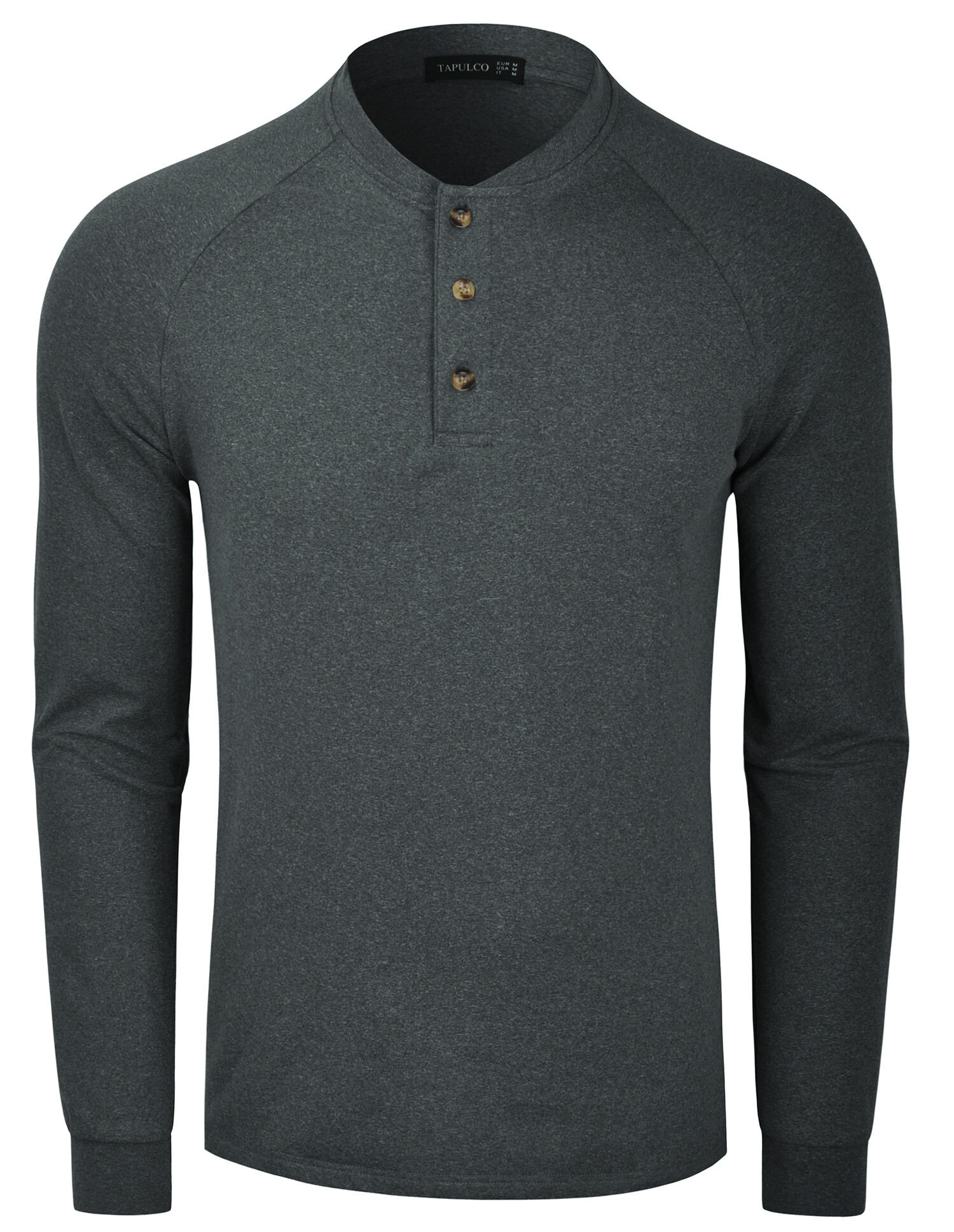 Mens Henley Long Sleeve Shirts Raglan Fit Solid Color Soft Stretchy