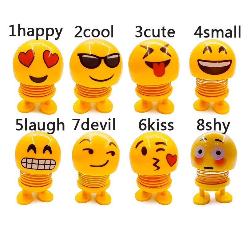 Car Shaking Spring Emoji Head Toys Cute Funny Rotating Emoji Dolls Kids Toys
