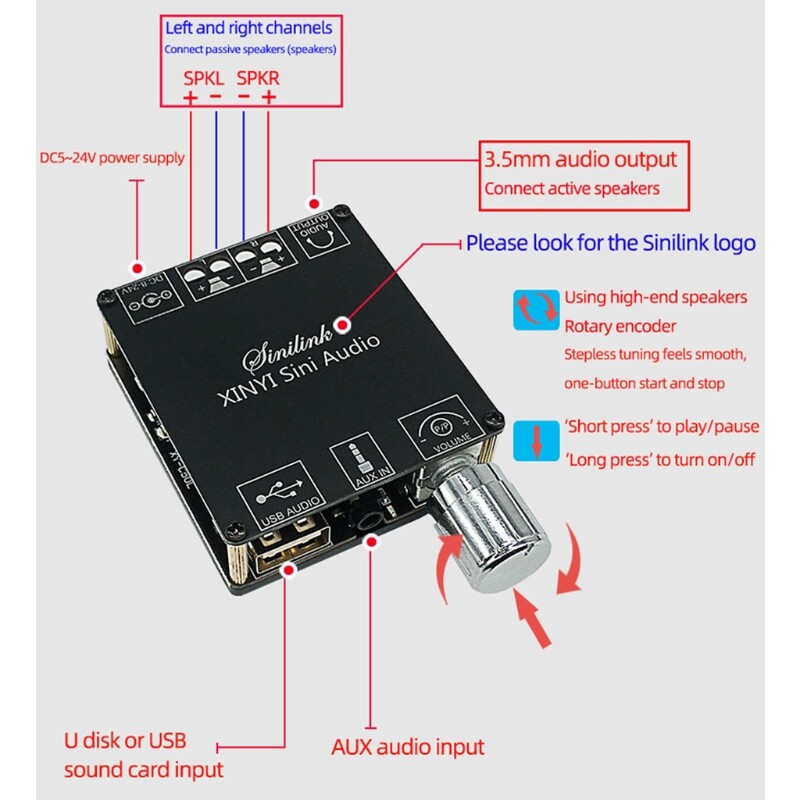 Home Passive Amplifier Speakers Bluetooth-compatible Board Module Amplifier 3.5mm AUX + Bluetooth-compatible 5.0 Amp