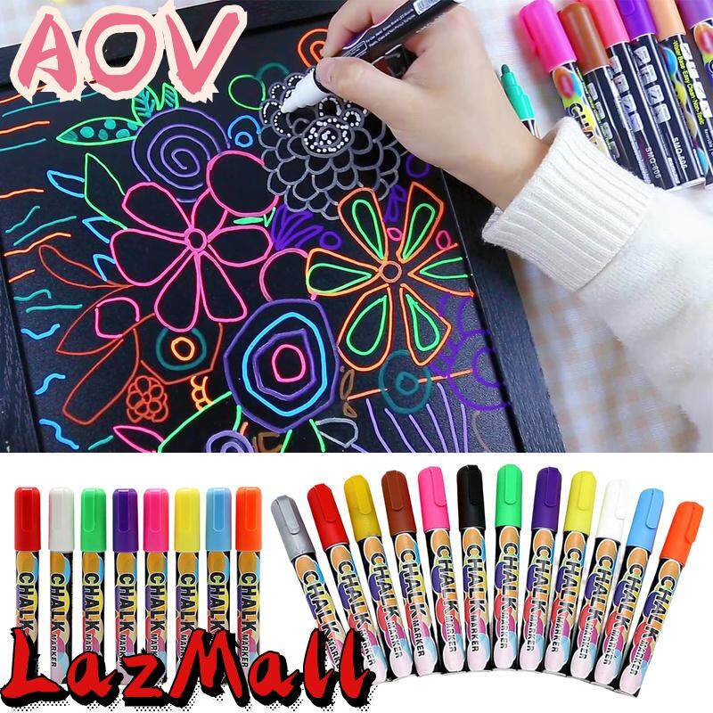 AOV 8/12 Liquid Chalk Markers for Blackboard Windows Erasable Chalk Markers with Reversible Tips for Kids COD Free shipping