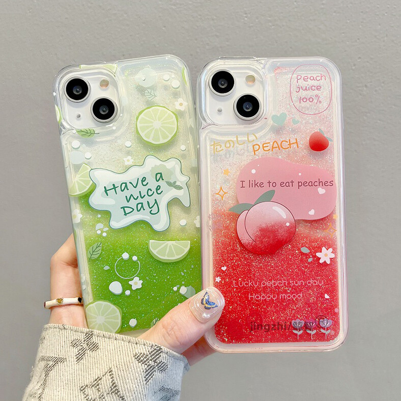 Crashstar cát lỏng Mùa Hè Chanh Đào Nước Trái Cây Mô Hình Ốp điện thoại cho iPhone 16 15 Pro Max 14 Cộng Với 13 12 11 Pro Max Mini XR XS X 6S 8 7 Plus + SE 2020 Thời Trang Ốp điện thoại Mềm Trong Suốt Bìa Shell Hot Bán