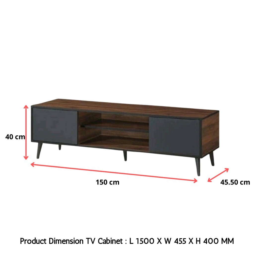 Rack TV Cabinet Storage Shelf 2 Door Rak TV Kabinet Modern 5ft Solid