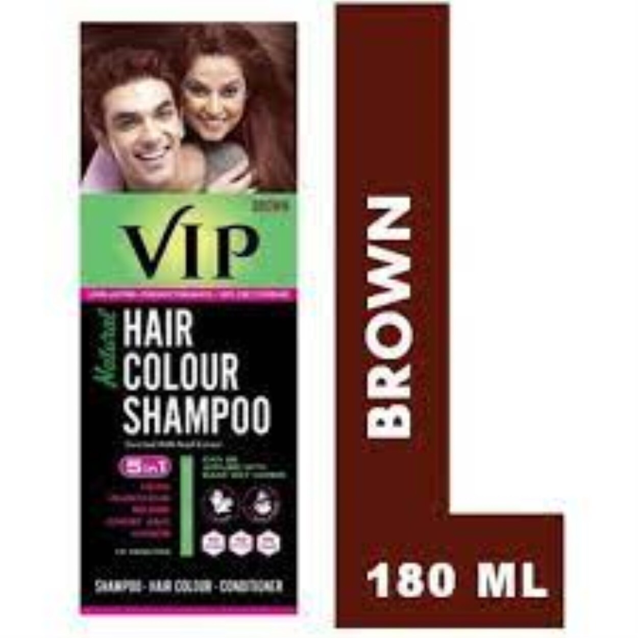 VIP Hair Colour Shampoo 5 In 1 180Ml (BLACK BROWN) Syampu Pewarna