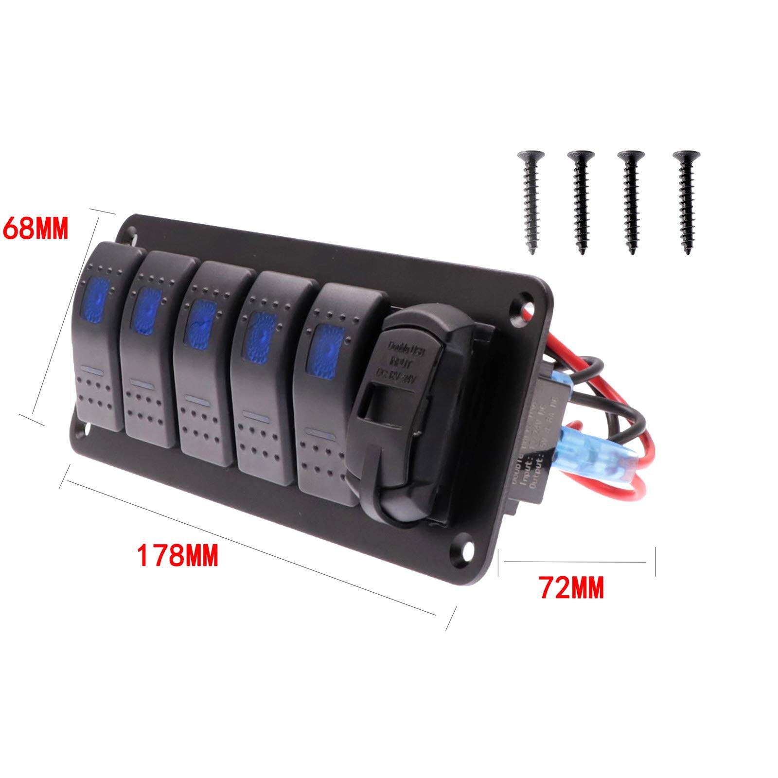 Bảng Công Tắc 3/4/5 Gang, Bảng Công Tắc Bật Tắt 12V/24V Bộ Sạc USB Kép 4,8A Công Tắc Bật Tắt Cho Ô Tô Xe Tải Thuyền Hàng Hải