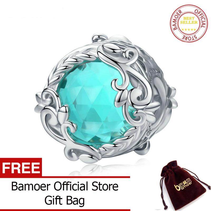 BAMOER Winding Blue Round Beads for Women Jewelry Making Blue Glass Crystal Charm fit Silver 925 Jewelry Bracelet BSC105