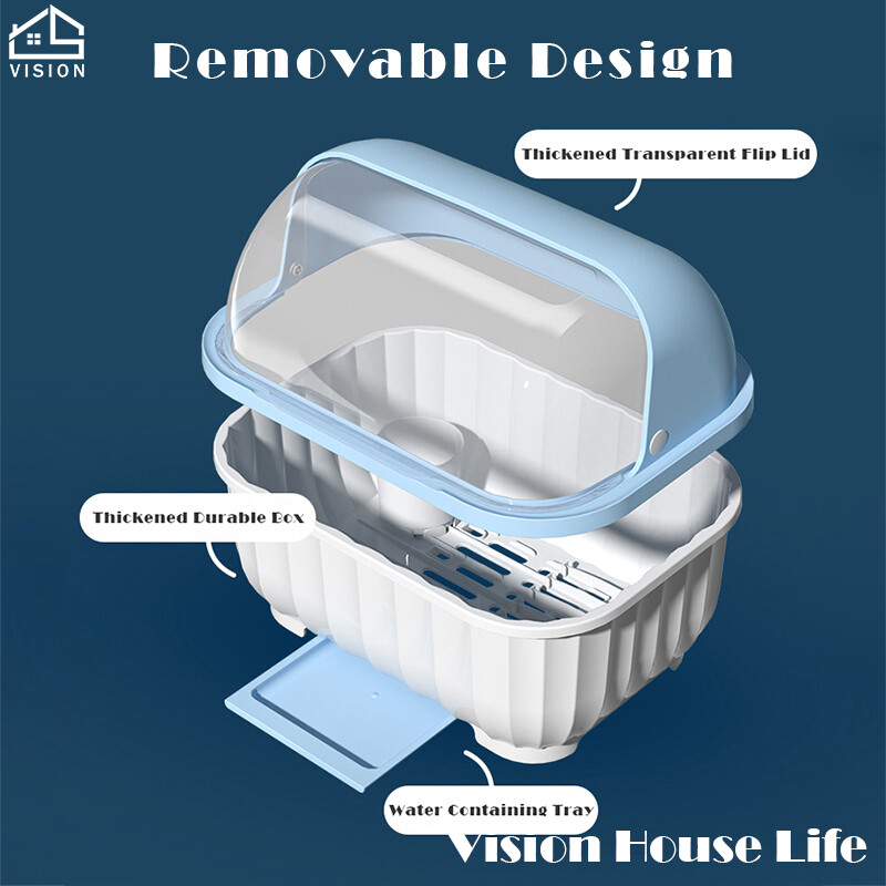 Vision Giá Thoát Nước Bát Đĩa Nhà Bếp Hộp Đựng Ráo Nước Bộ Đồ Ăn Chống Bụi Dụng Cụ Sắp Xếp Bát Đĩa Gia Dụng Giá Phơi Đĩa Có Nắp Đậy