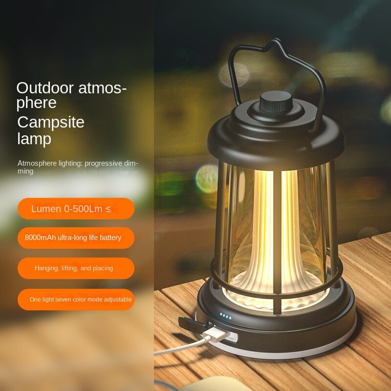 Outdoor multi-function 8000mAH large-capacity retro camping lights 7 color mode IPX 5 waterproof led tent horse lights waterproof long battery life