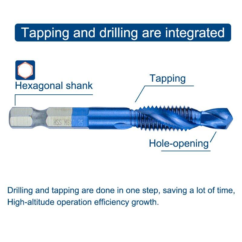 Ashowner 6Pcs M3-M10 Hex Shank Titanium Plated HSS Screw Thread Metric Tap Drill Bits Screw Machine Compound tap Hand Tools