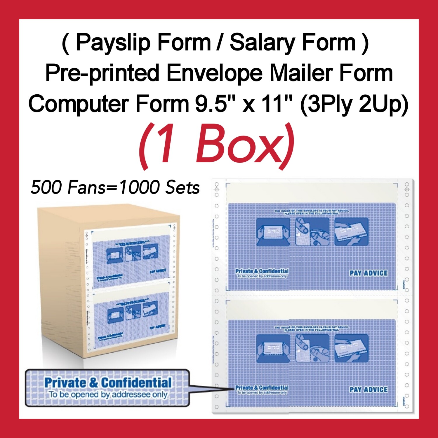 1 Box Payslip / Salary Pre-printed Envelope Mailer Form Computer Form 9 ...
