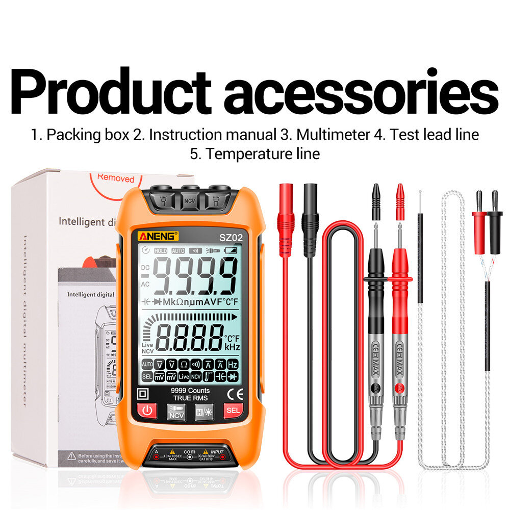 Sz01 sz02 AC DC 9999 counts ammeter auto range digital multimeter NCV resistance capacitance temperature capacitance tester cuguu