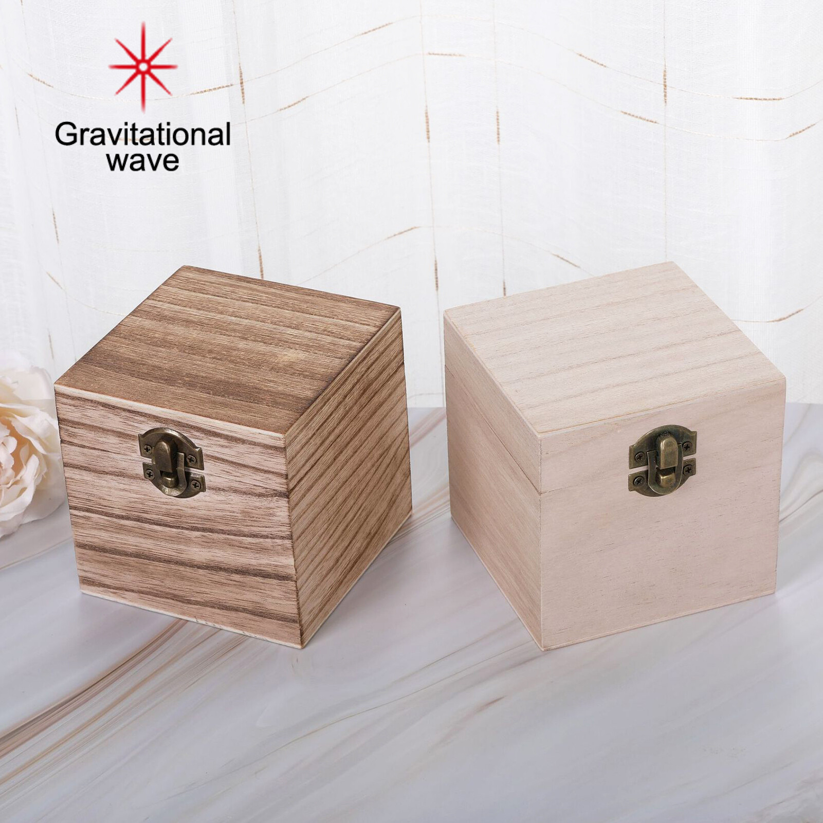 Gravitational wave Storage Holder Retro Style Clamshell Design Square Shaped Wooden Vintage Jewelry Storage Box for Small Items