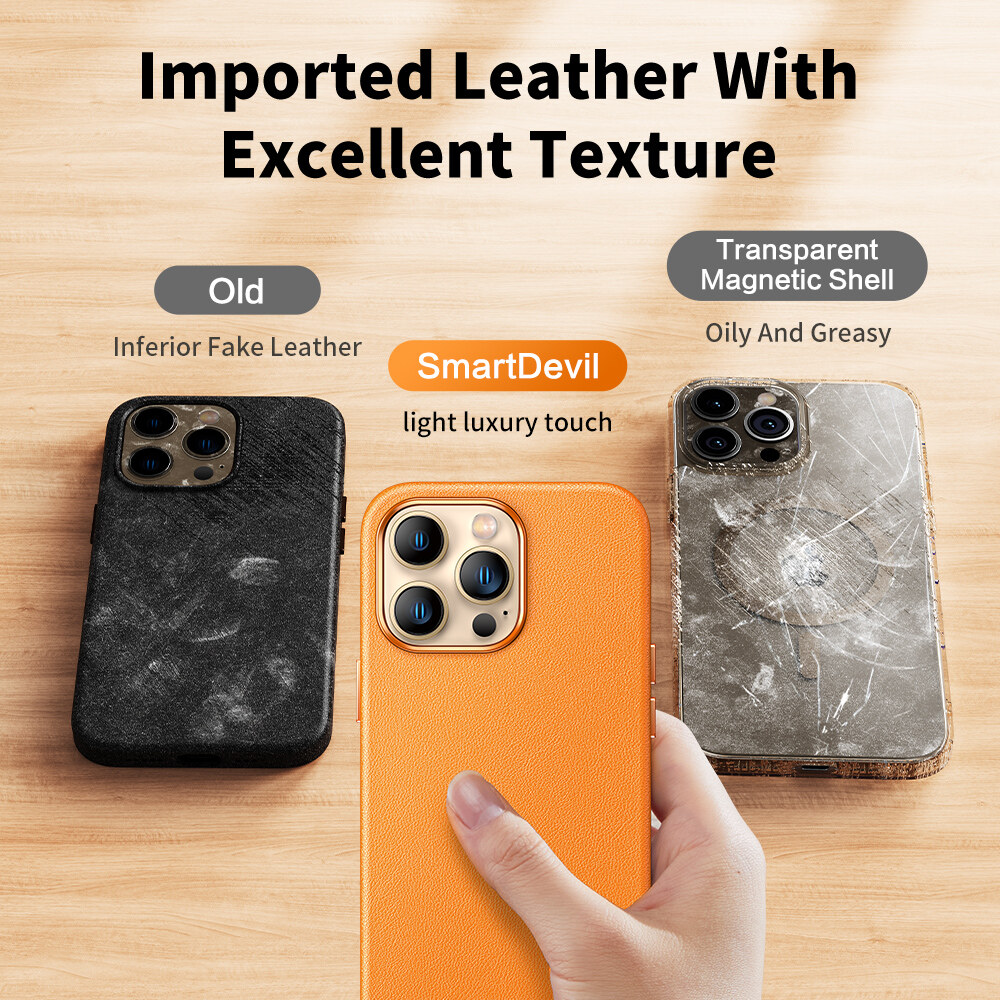SmartDevil Phone Case For iPhone 14 Pro Max Case original iPhone 14 Pro Case iPhone 14 Plus Case 14Promax Official True Leather Sweatproof Leather Back Cover With Flocking Lining