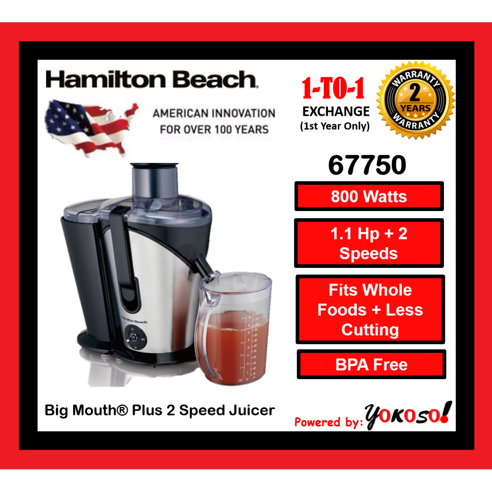 HAMILTON BEACH 67750 BIG MOUTH PLUS 2 SPEED JUICE EXTRACTOR | Lazada
