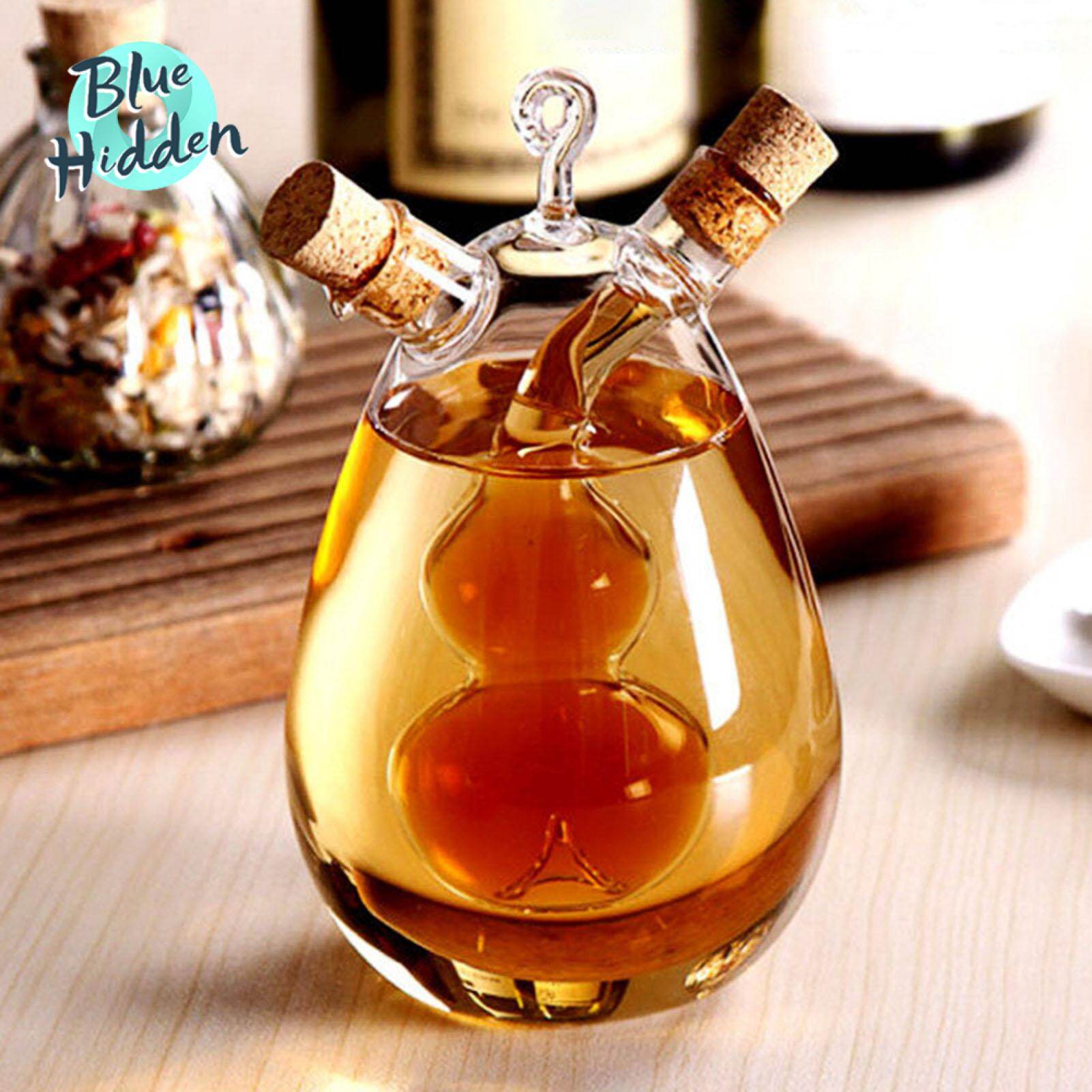 BlueH Leakproof Oil Pot Glass Sprayers Dispensers Condiment Cruet Bottles DispensersDouble Pourer Spout Stoppers for Cooking