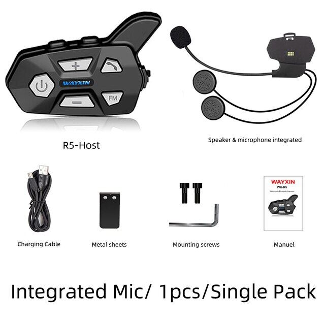 WAYXIN R5 Motorcycle Helmet Bluetooth Intercom Headset BT5.0 1200M Full ...