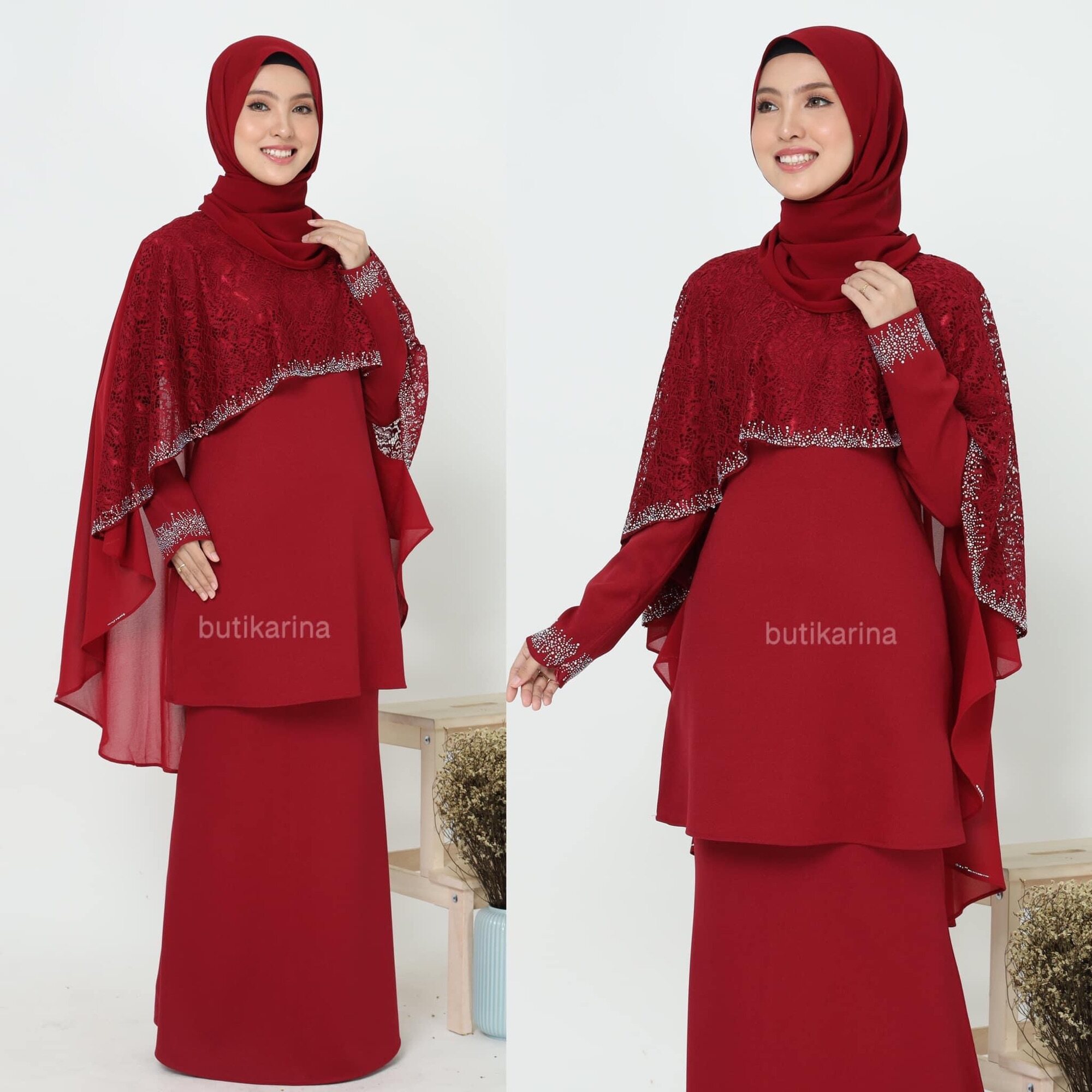 Baju kurung best sale moden lace maroon