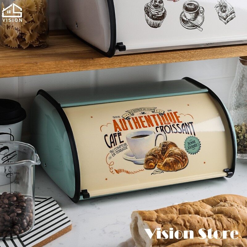 Hộp Đựng Bánh Mì Cổ Điển Tầm Nhìn, Hộp Đựng Bánh Mì Lật Cổ Điển Nông Thôn Hộp Đựng Bánh Mì Nhà Bếp Có Nắp Cuộn Hộp Đựng Đồ Ăn Nhẹ Bánh Quy Để Bàn Chống Bụi