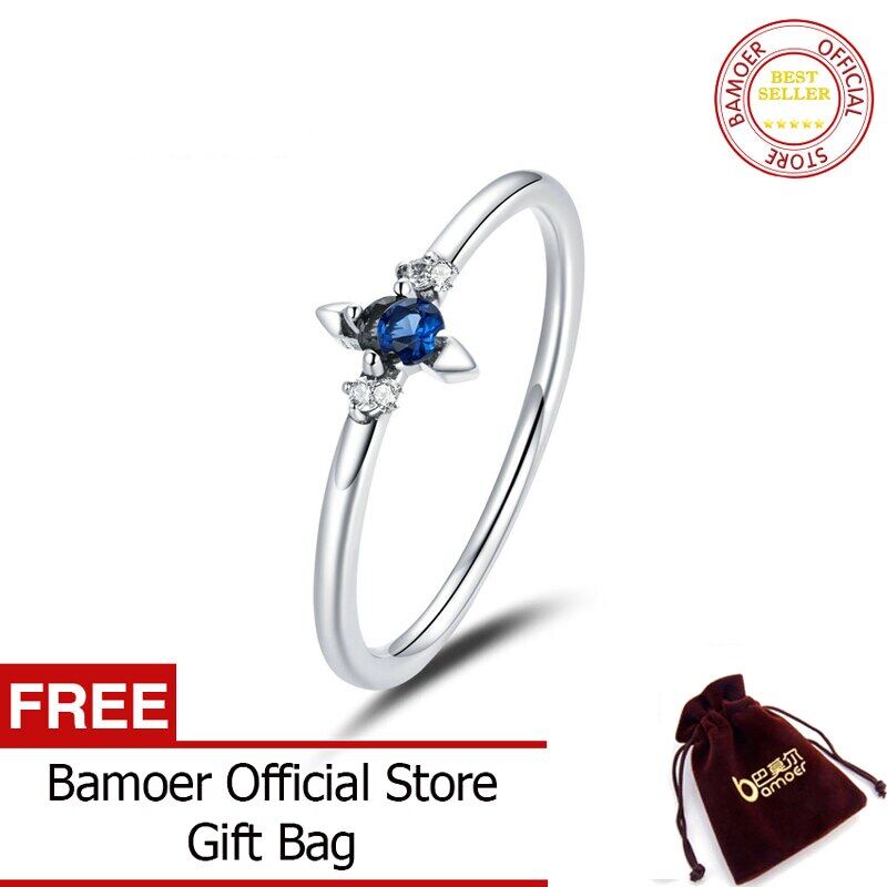 BAMOER 925 Sterling Silver Simple Cross Finger Rings for Women Vintage Retro Stackable Rings Band Silver Fine Jewelry SCR679