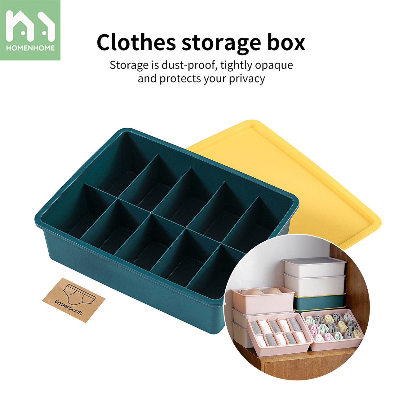 Homenhome Underwear Storage Box Divided box Household Sock Organizer Underwear organizer Bra Storage Box