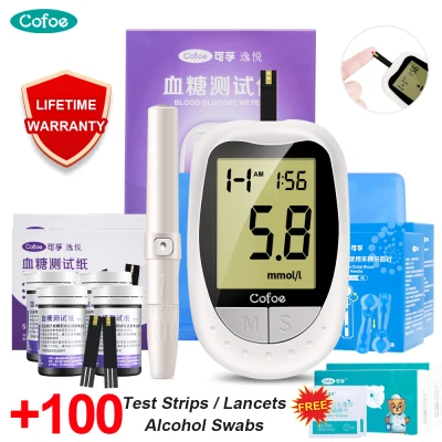 Cofoe YiYue Blood Glucose Monitor with 100pcs Test Strips 100pcs Needles Free 100pcs Alcohol Swabs Diabetes Glucometer Blood Sugar Test Kit