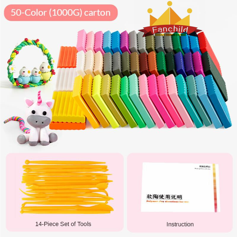 50 Colors * 20G Polymer Oven Bake Modeling Fimo Clay Carton With Tools DIY Toy For Kids