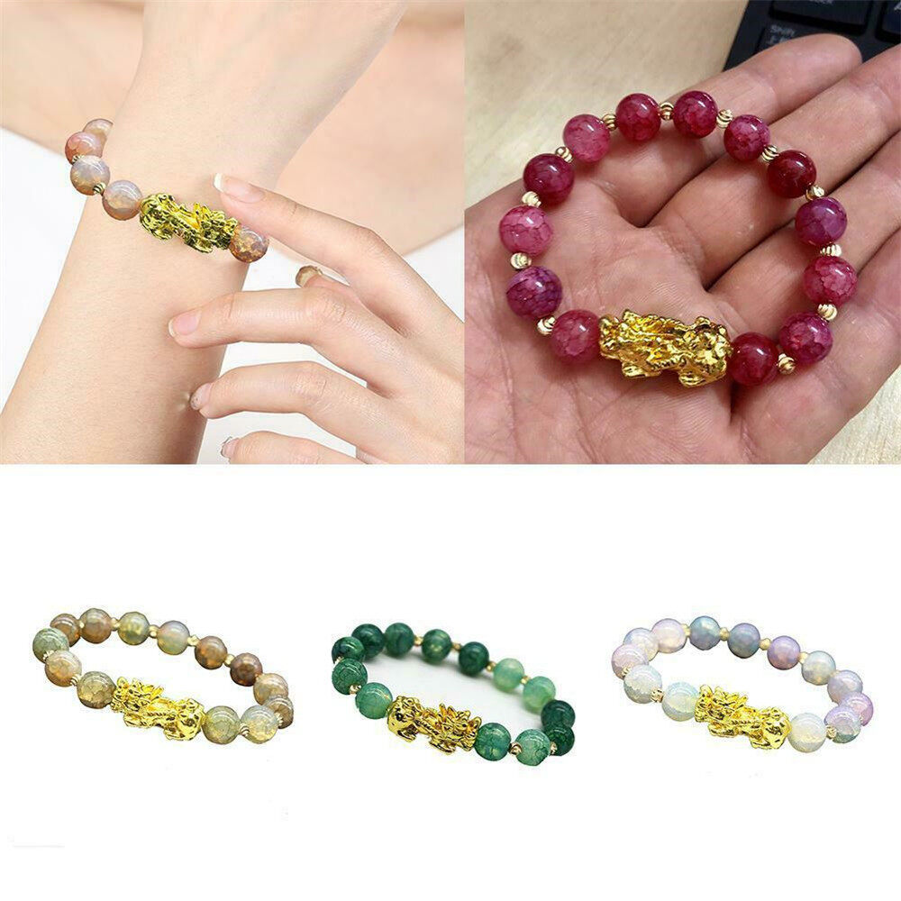 Men Women Feng Shui Black Obsidian Pixiu Alloy Bracelet Attract Wealth Good Luck Fashion Jewelry