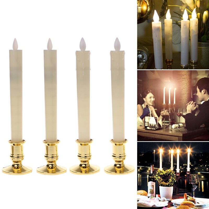 2Pc Electric Flickering Flameless Led Candle Lights With Removable Gold Base
